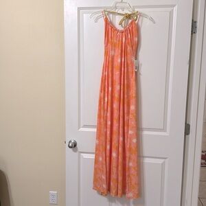 Alexia Admor Selena Maxi Dress Orange Halter‎ Neck Gold Rope Tie Vacation Resort